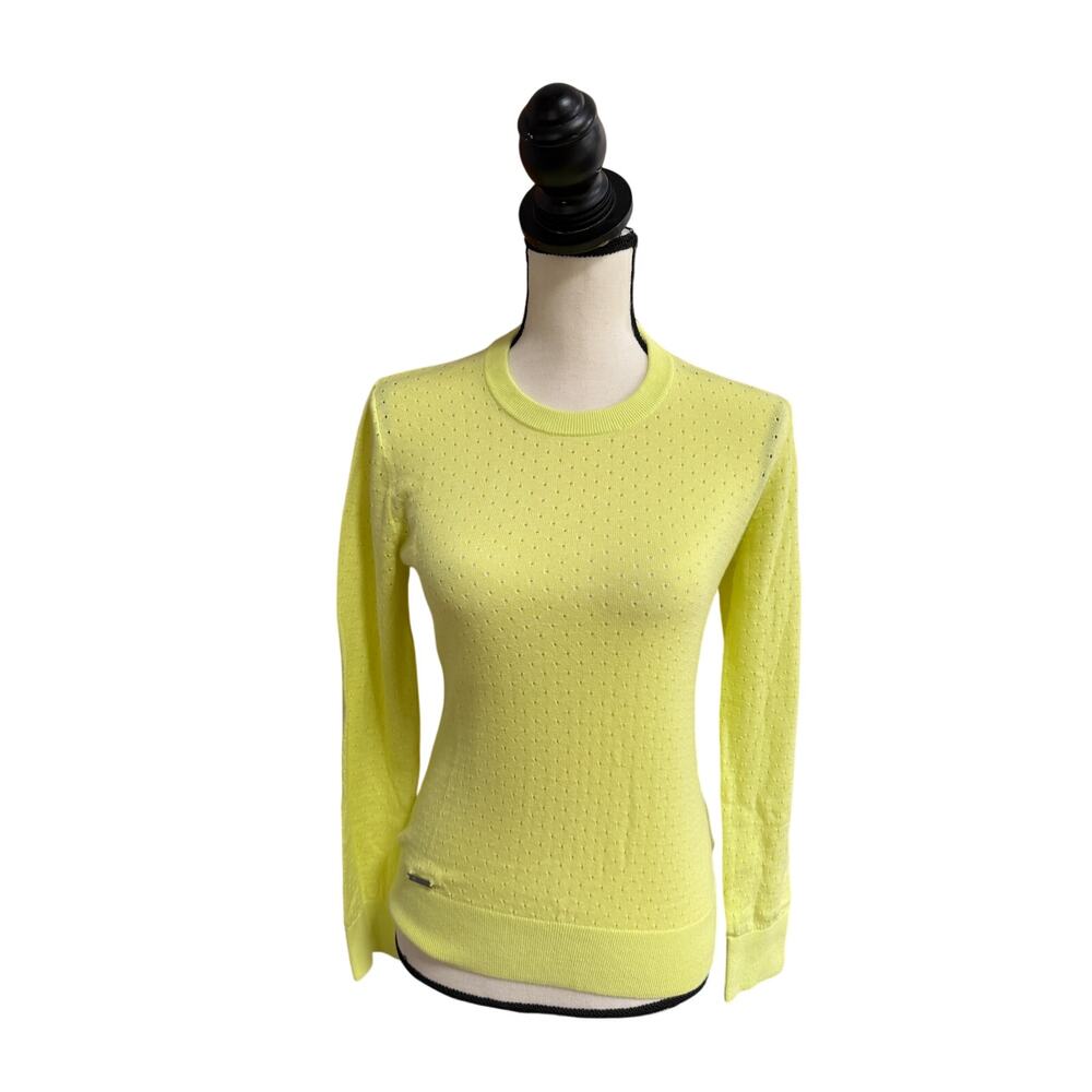 Adidas  Women's Neon Lime Pointelle Knit Sweater Sporty Chic S